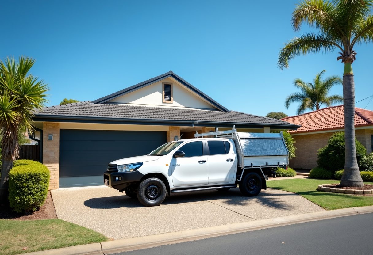 Technician ute in a driveway with a new garage door — Albion